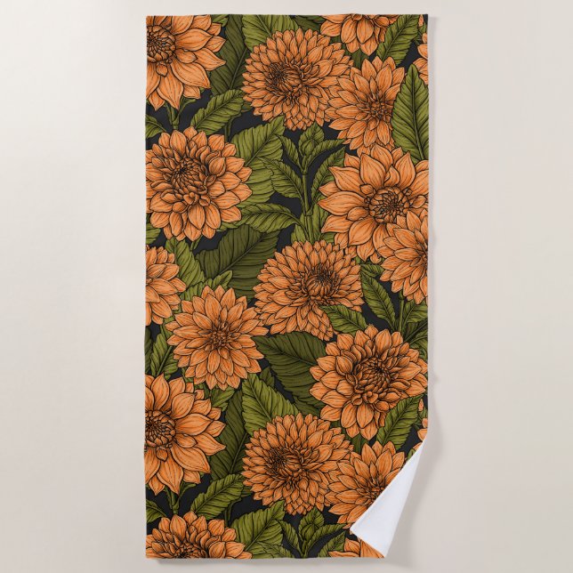 Orange Dahlia Garden Strandtuch (Vorderseite)