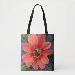 Orange Dahlia mit Fuzzy Bee Floral Tasche