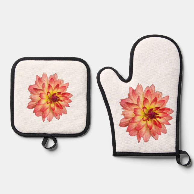 Orange Dahlia Ofenhandschuh & Topflappen-Set (Vorderseite)