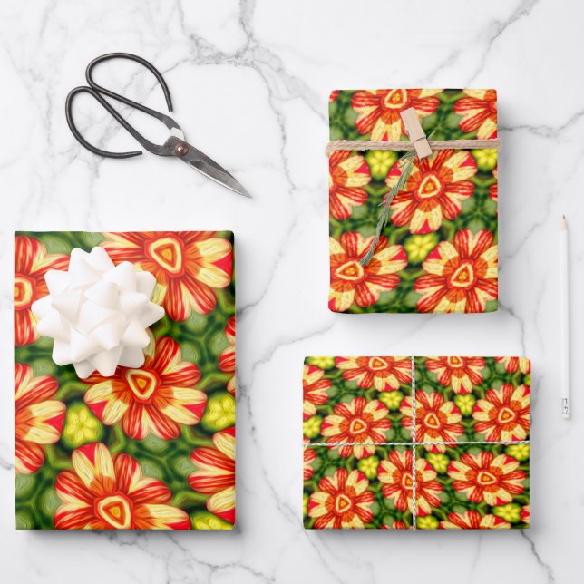 Orange Dahlia Pattern Geschenkpapier Set (Vorderseite)