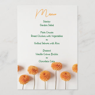 Orange Dahlia Wedding Menu - Warm Floral Elegance Menükarte