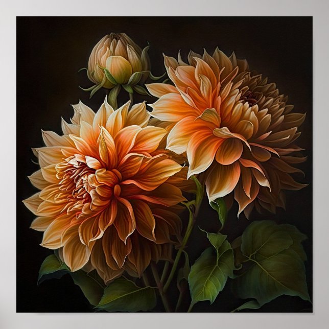 Orange Dahlias Blume Art Print Poster (Vorne)