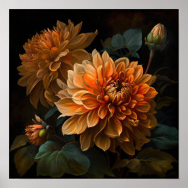 Orange Dahlias Blume Art Print Poster