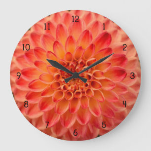 Orange Dahlie-Blumen-Uhr Große Wanduhr
