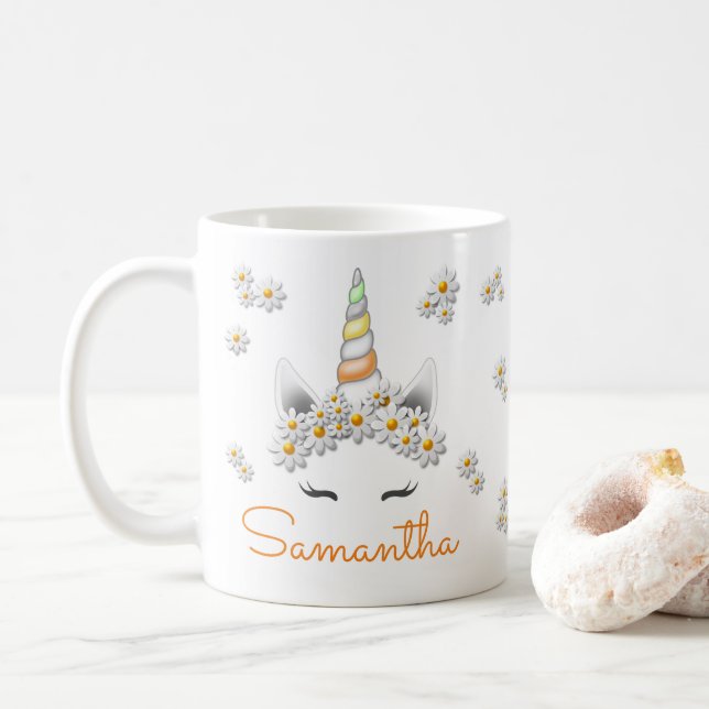 Orange Daisies Unicorn Princess Crown Kaffeetasse (Mit Donut)