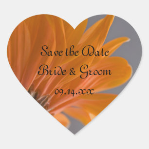 Orange Daisy auf der grauen Hochzeit Speichern Sie Herz-Aufkleber
