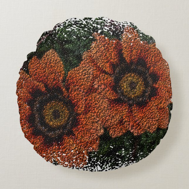 Orange Daisy Balls Round Cushion Rundes Kissen (Vorderseite)
