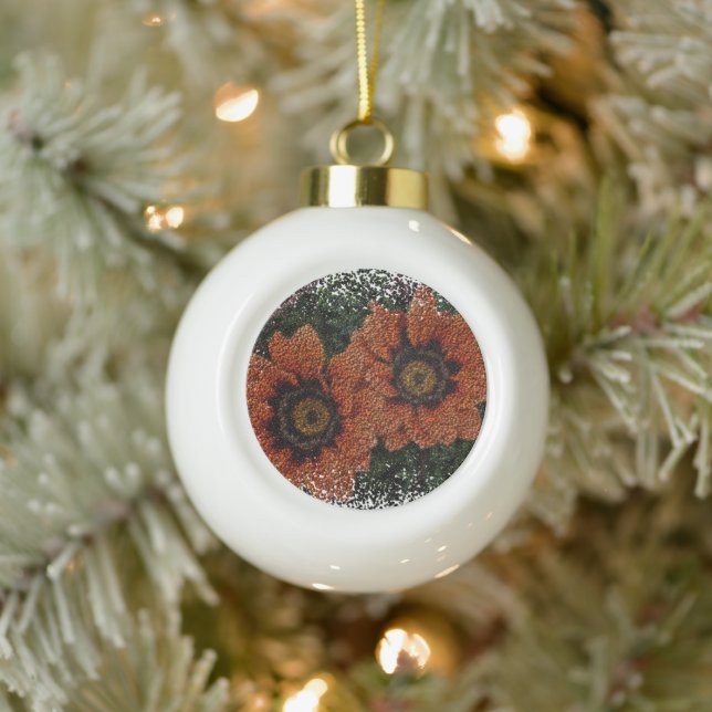 Orange Daisy Balls Snowflake Gerahmte Dekoration Keramik Kugel-Ornament (Baum)