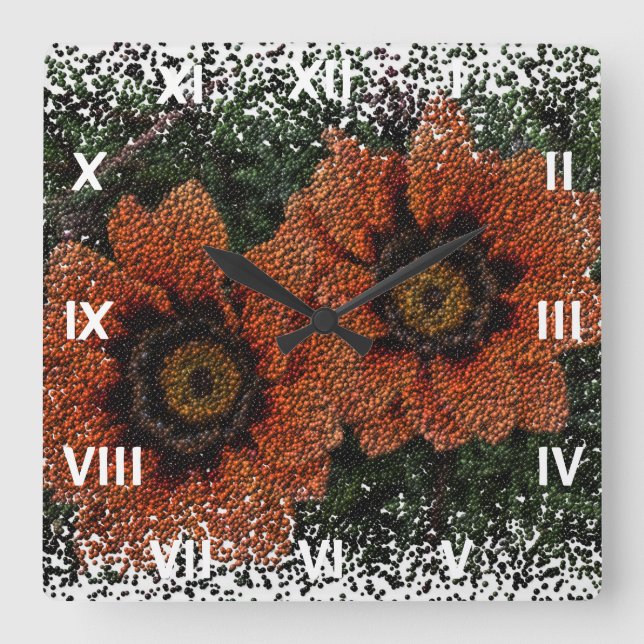 Orange Daisy Balls Square Uhr (Vorderseite)