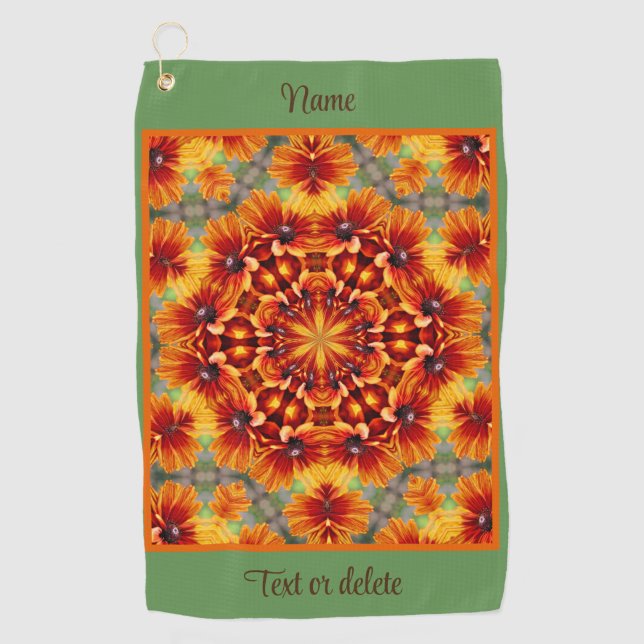 Orange Daisy Blume Abstrakt Personalisiert Golfhandtuch (Vorderseite)
