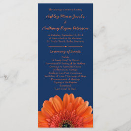 Orange Daisy Blume Navy Blue Wedding Program Programm