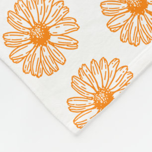 Orange Daisy Blume Print, Vintages Blumenmuster Fleecedecke
