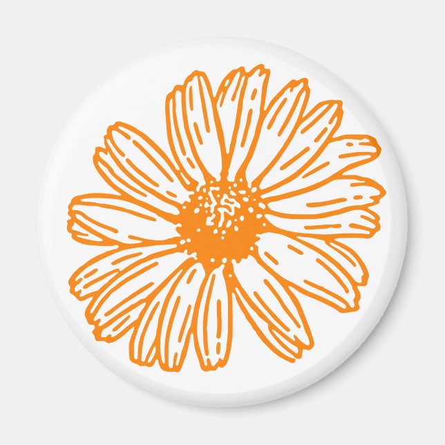 Orange Daisy Blume Print, Vintages Blumenmuster Magnet (Vorne)