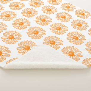 Orange Daisy Blume Print, Vintages Blumenmuster Sherpadecke