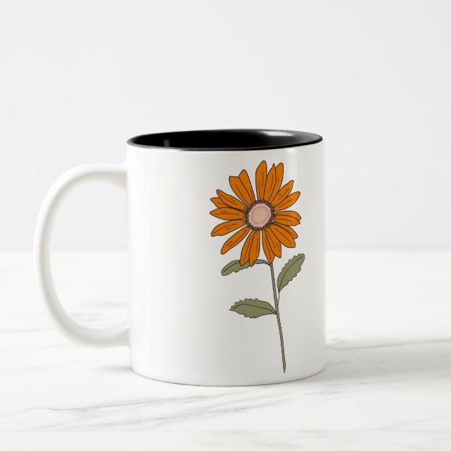 Orange Daisy Blume Tasse - Retro Floral Coffee Cup (Links)