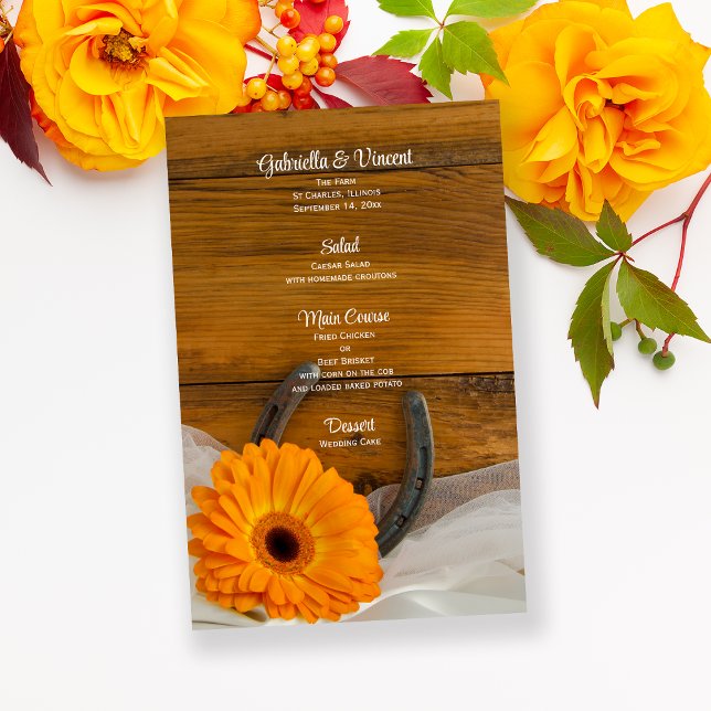 Orange Daisy Horseshoe Western Mariage Menu (Créateur téléchargé)
