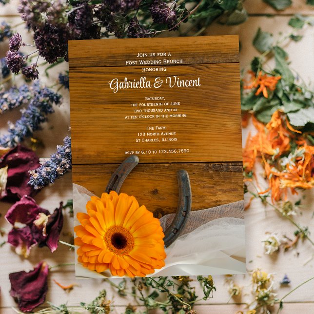 Orange Daisy Horseshoe Western Post Wedding Brunch Einladung (Von Creator hochgeladen)