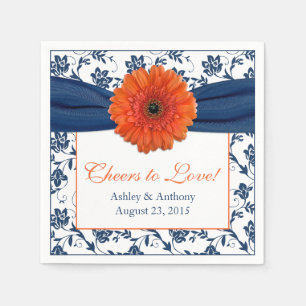 Orange Daisy Navy Blue Damask Personalisiert Hochz Serviette