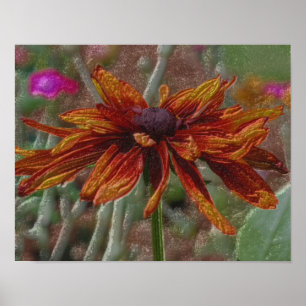 Orange Daisy Pencil Blume Art Poster