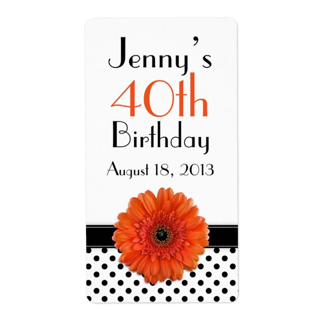 Orange Daisy Polka Dot Birthday Labels Gefälligung (Vorne)