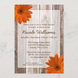 Orange Daisy Rustic Barn Wood Brautparty Einladung