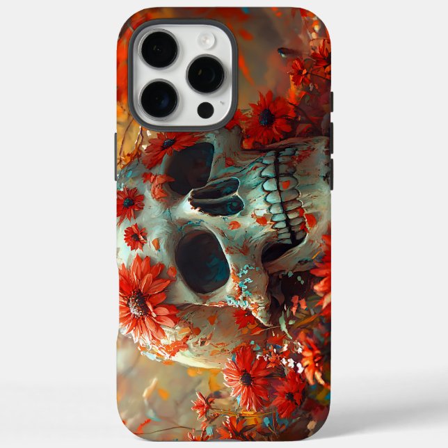 Orange Daisy Skull iPhone 16 Pro Max Hülle (Rückseite)
