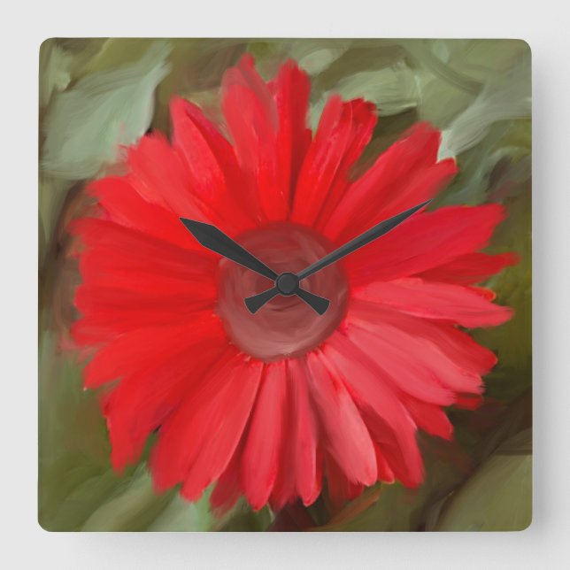 Orange Daisy Wall Clock Quadratische Wanduhr (Vorderseite)