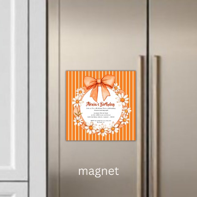 Orange Daisy Wreath Birthday Invitation Magnetic  Magneteinladung (Von Creator hochgeladen)