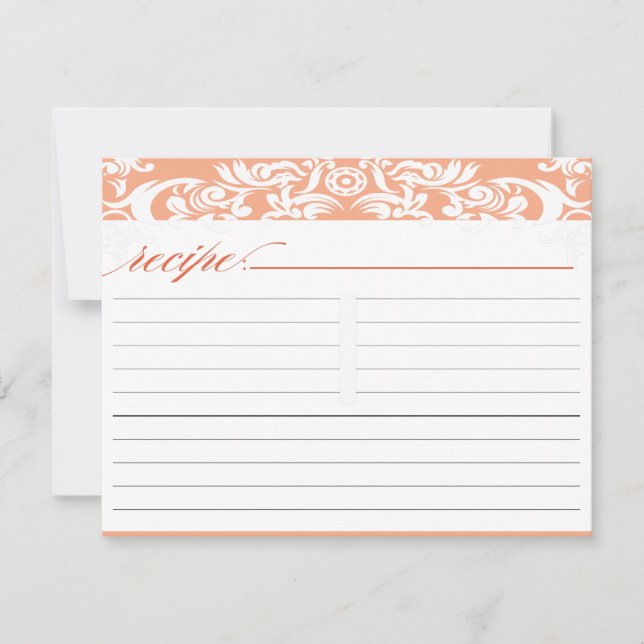 Orange Damask Brautparty Rezeptkarte (Vorderseite)
