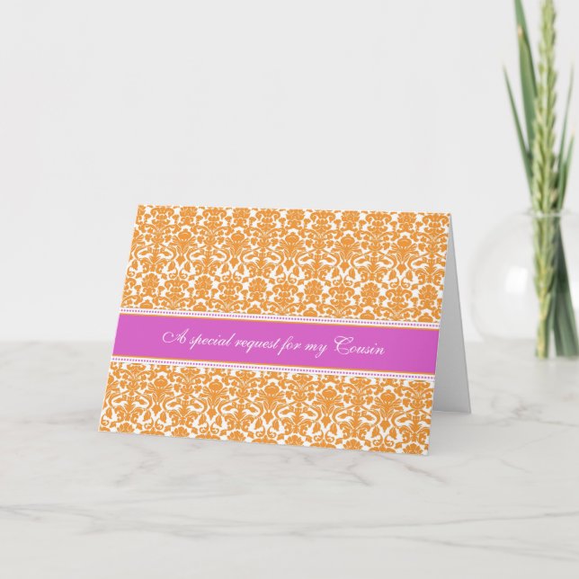 Orange Damask Cousin Maid of Honor Invitation (Devant)