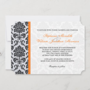 Orange Damask Monogram Wedding Einladung