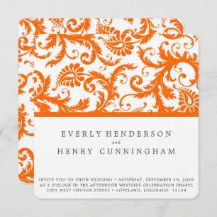 Orange Damask Monogram Wedding Einladung