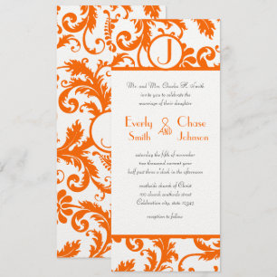 Orange Damask Monogram Wedding Einladung