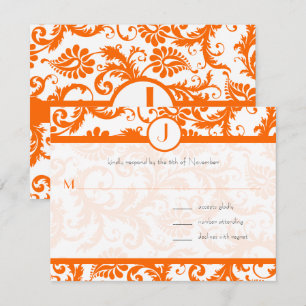 Orange Damask Monogram Wedding Einladung