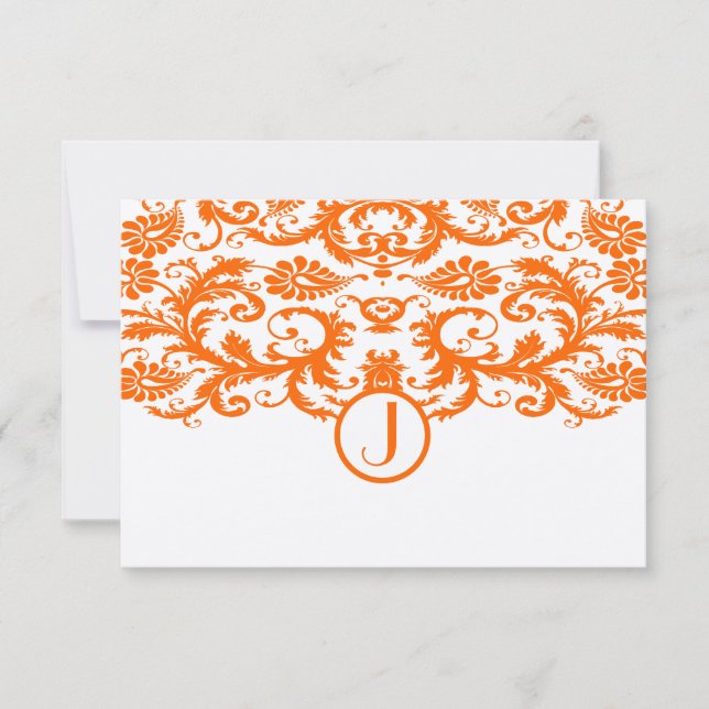 Orange Damask Monogram Wedding RSVP Cards (Vorderseite)