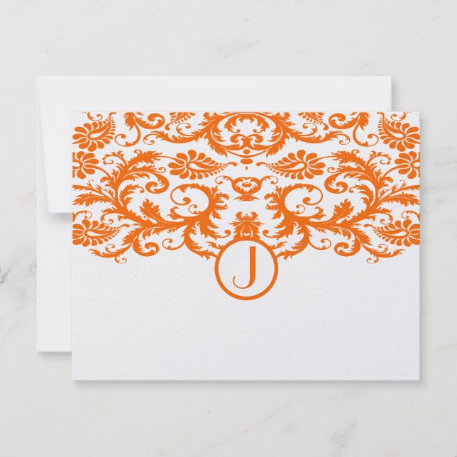 Orange Damask Monogram Wedding RSVP Cards Karte (Vorderseite)