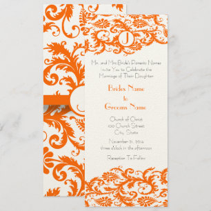 Orange Damask Monogramme Faire-part de mariage