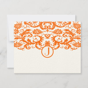 Orange Damask Monogramme Mariage RSVP Cartes