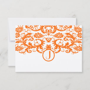 Orange Damask Monogramme Mariage RSVP Cartes