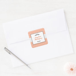 Orange Damask Pattern Abschluss Quadratischer Aufkleber