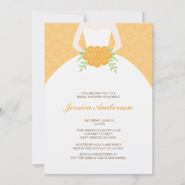 Orange Damask und Bride Brautparty Einladung (Vorderseite)