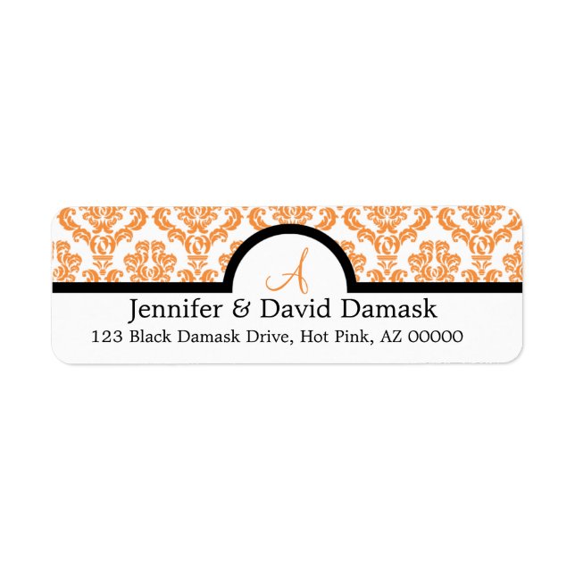 Orange Damask Wedding Monogram Labels (Vorne)