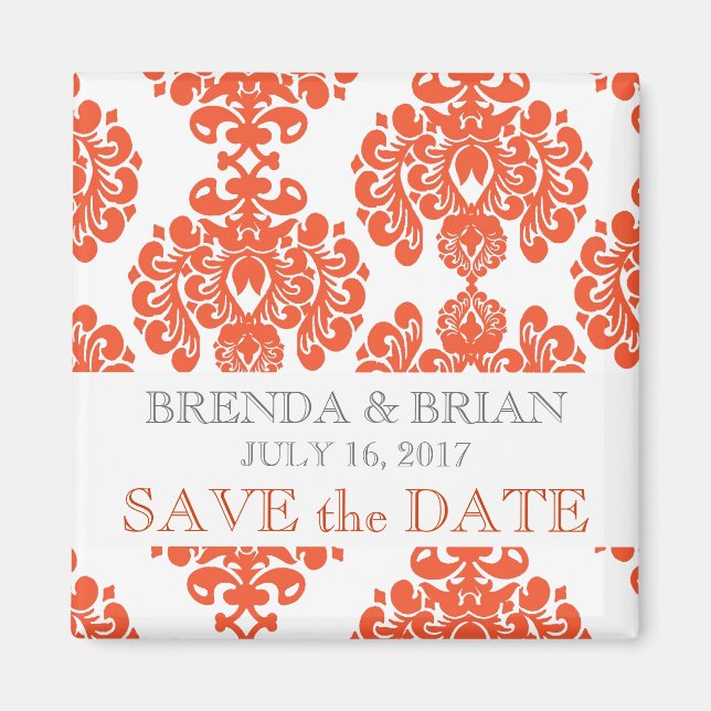 Orange Damask Wedding Save the Date Magnet (Vorne)