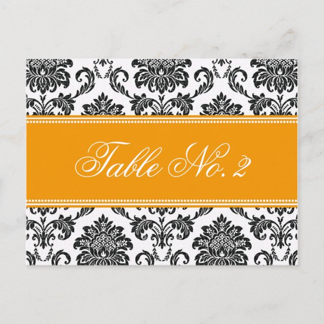 Orange Damask Wedding Tischnummer (Vorderseite)
