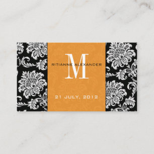 Orange Damask Wedding Website Business Card Begleitkarte