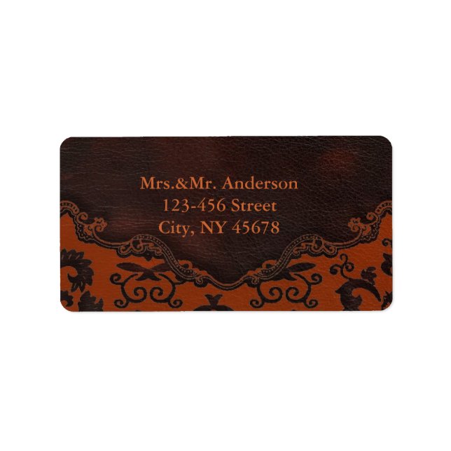 orange Damask Western Étiquettes de adresse en cui (Devant)