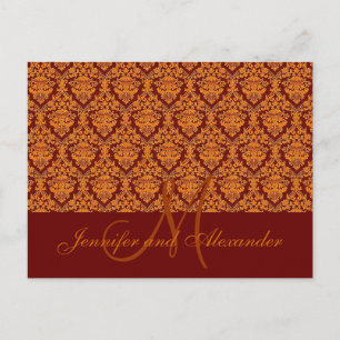 Orange Damasl Hochzeit im Herbsts-Save the Date Ankündigungspostkarte
