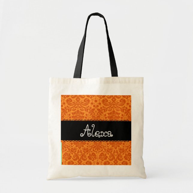 Orange Damast-Brautjungfer oder Braut-Tasche Tragetasche (Vorne)