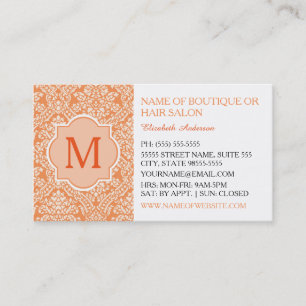 Orange Damast-Monogramm-QR-Social-Media-Karte Visitenkarte