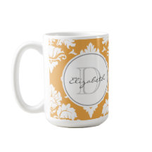 Orange Damast Monogramm Tasse